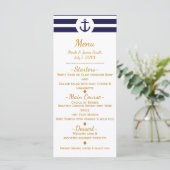 Menu Blauw Nautical Anchor & Stripes Wedding (Staand voorkant)