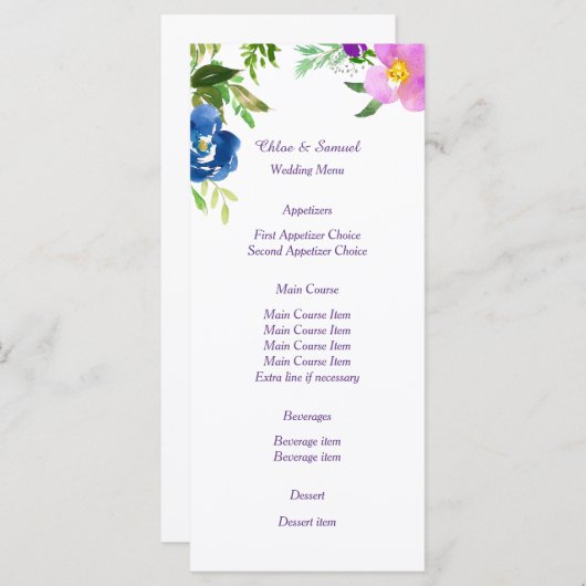 Menu Blauw Violet Garden Weddenschap (Voorkant / Achterkant)