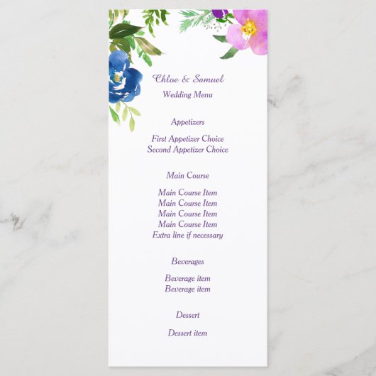Menu Blauw Violet Garden Weddenschap (Voorkant)