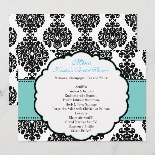 Menu Blauw Vrijgezellenfeest Damask Kaart (Voorkant / Achterkant)