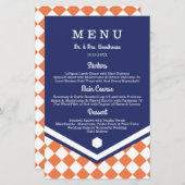 Menu Blauwe bruiloft met Oranje gecheckt patroon (Voorkant / Achterkant)