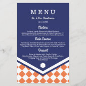 Menu Blauwe bruiloft met Oranje gecheckt patroon (Voorkant)
