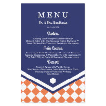 Menu Blauwe bruiloft met Oranje gecheckt patroon