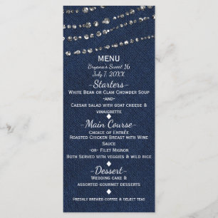Menu Blauwe denim & Diamonds Sparkle Bling Party