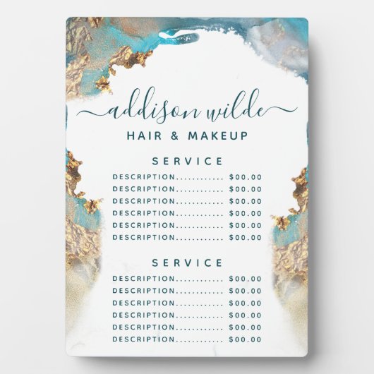 Menu Blauwe en goudmatige Art Liquid Ink Prijs Fotoplaat (voorkant)