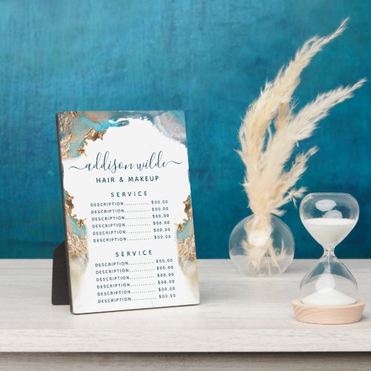 Menu Blauwe en goudmatige Art Liquid Ink Prijs Fotoplaat (Zijkant)