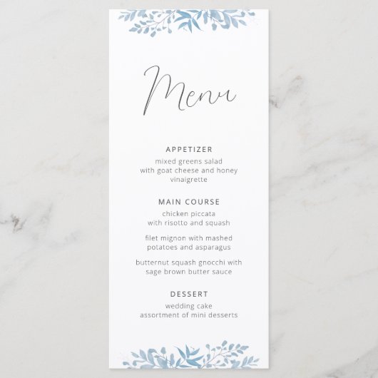 Menu Blauwe Eucalyptus Weddenschap (Voorkant)