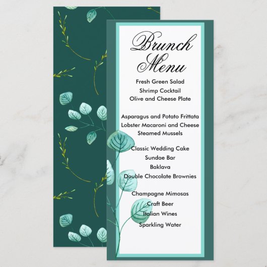 Menu Blauwe tuinbouw Waterverf Stems Weddenschap (Voorkant / Achterkant)