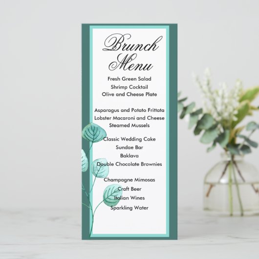 Menu Blauwe tuinbouw Waterverf Stems Weddenschap (Staand voorkant)