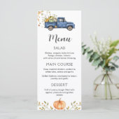 Menu Blauwe vrachtwagen, bewerkbaar pompoenafdrukb (Staand voorkant)