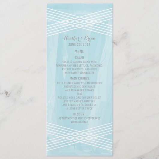 Menu Blauwe Waterverf Deco Wedding (Voorkant)