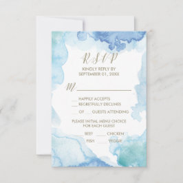 Menu Blauwe Waterverf Keuze RSVP-kaart