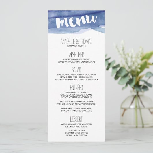 Menu Blauwe Waterverf Wash Weddenschap (Staand voorkant)