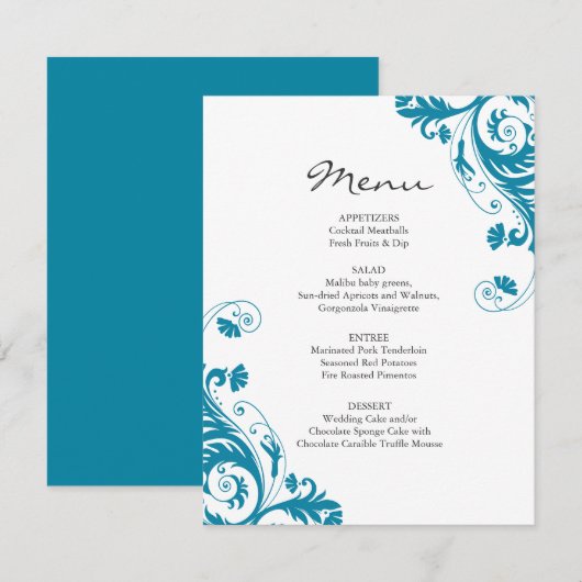 Menu blauwgroen huwelijk kaart (Voorkant / Achterkant)