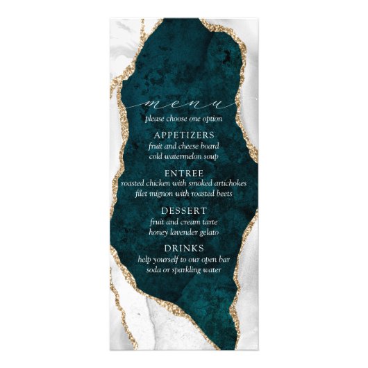 Menu blauwgroen marmer, White & Gold Agate Wedding (Voorkant)