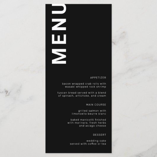 Menu Bloedbrieven Minimale zwarte bruiloft (Voorkant)