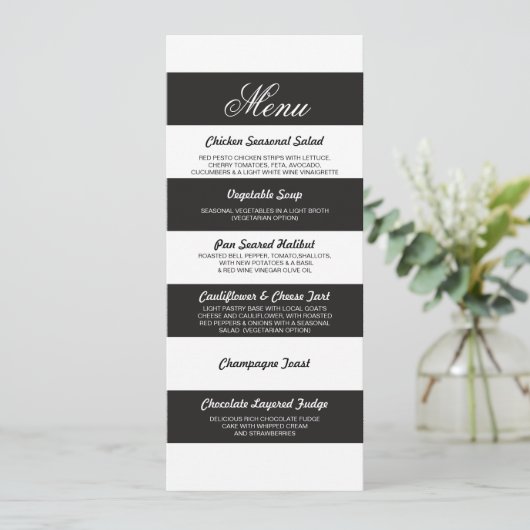 Menu Bloem Zwart Wit Elegant Trouwreceptie Kaart (Staand voorkant)