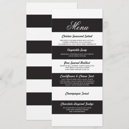 Menu Bloem Zwart Wit Elegant Trouwreceptie Kaart (Voorkant / Achterkant)