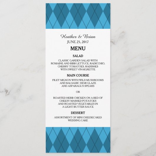 Menu Blue Argyle Wedding (Voorkant)