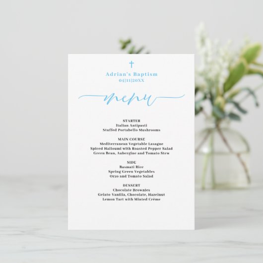 Menu Blue Boy Baptism (Staand voorkant)
