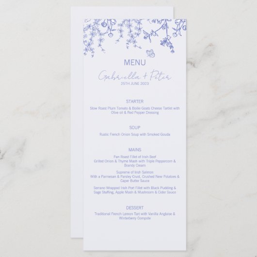 Menu Blue Chinoiserie Wedding (Voorkant / Achterkant)