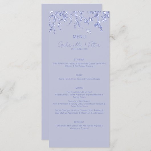 Menu Blue Chinoiserie Wedding (Voorkant / Achterkant)