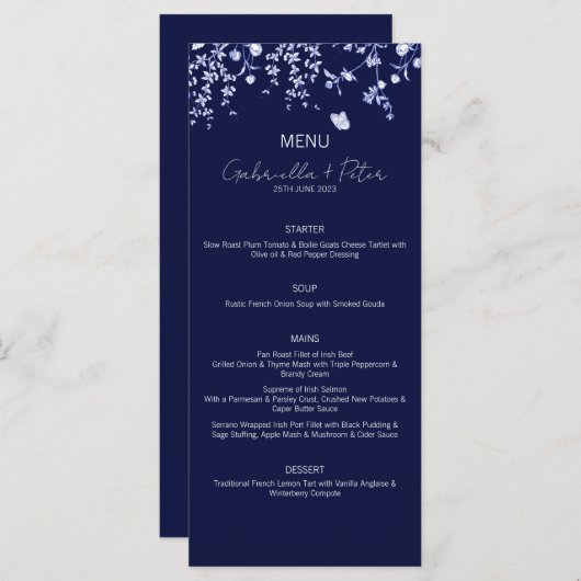 Menu Blue Chinoiserie Wedding (Voorkant / Achterkant)