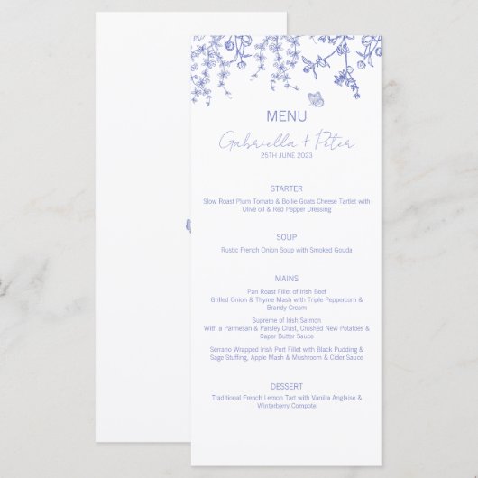 Menu Blue Chinoiserie Wedding (Voorkant / Achterkant)