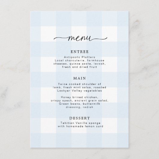 Menu Blue Gingham (Voorkant)