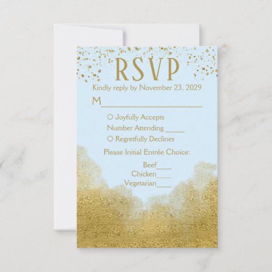 Menu Blue Gold Confetti RSVP Wedding Response Meal (Voorkant)
