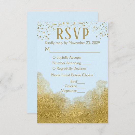 Menu Blue Gold Confetti RSVP Wedding Response Meal (Voorkant / Achterkant)