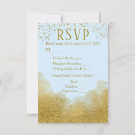 Menu Blue Gold Confetti RSVP Wedding Response Meal