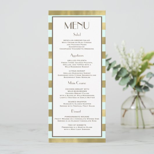 Menu Blue Gold Foil Stripes (Staand voorkant)