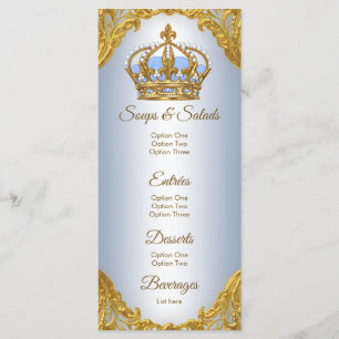 Menu Blue Gold Prince Baby shower