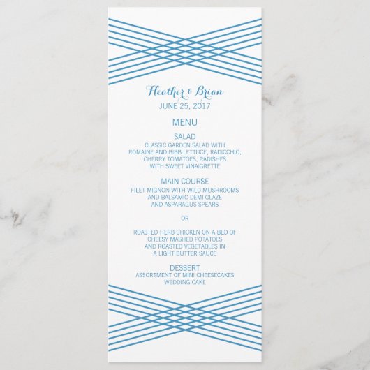 Menu Blue Modern Deco Wedding (Voorkant)