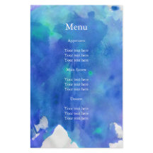 Menu Blue Waterverf Wedding