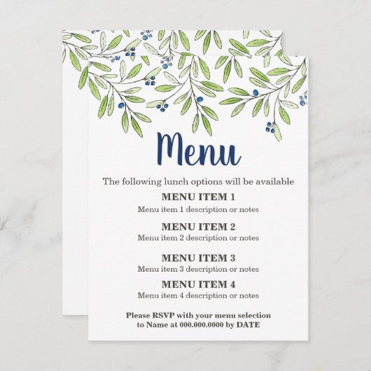 Menu Blueberry Foliage Menu Invoegen 2 (Voorkant / Achterkant)