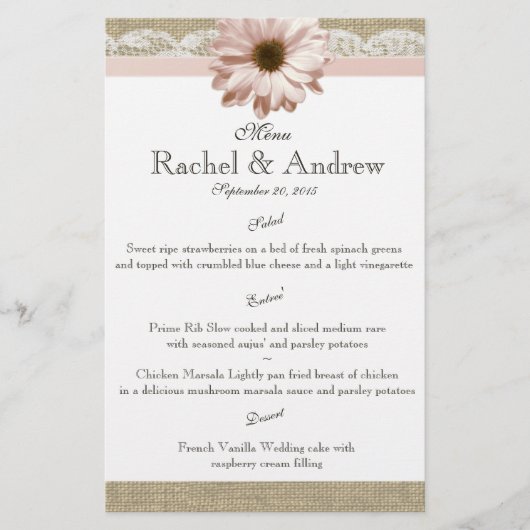 Menu Blush Daisy Country Lace (Voorkant)