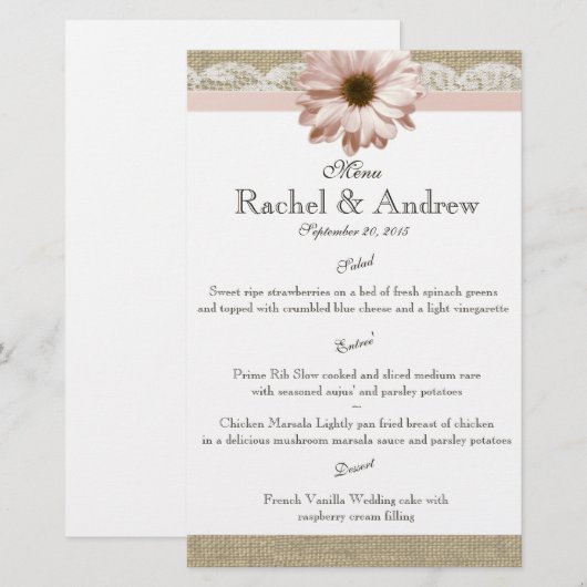 Menu Blush Daisy Country Lace (Voorkant / Achterkant)