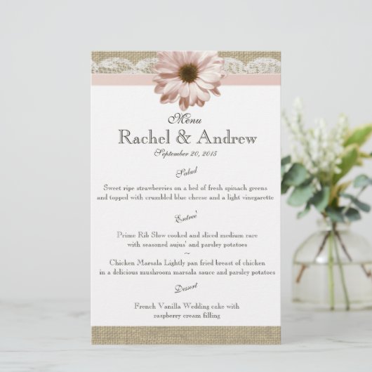 Menu Blush Daisy Country Lace (Staand voorkant)