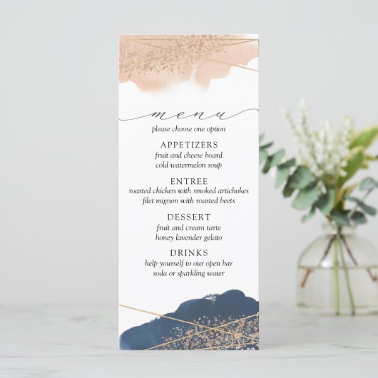Menu Blush, Gold & Navy Wedding (Staand voorkant)
