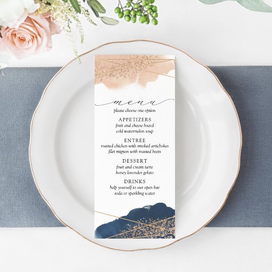 Menu Blush, Gold & Navy Wedding
