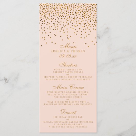 Menu Blush Pink & Gold Confetti Wedding (Voorkant)