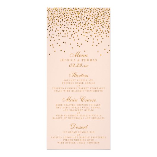 Menu Blush Pink & Gold Confetti Wedding (Voorkant)