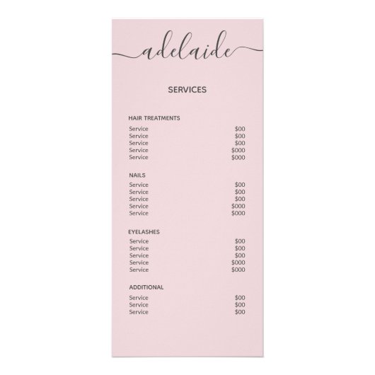 Menu Blush Pink Hair Salon Price List Service (Achterkant)