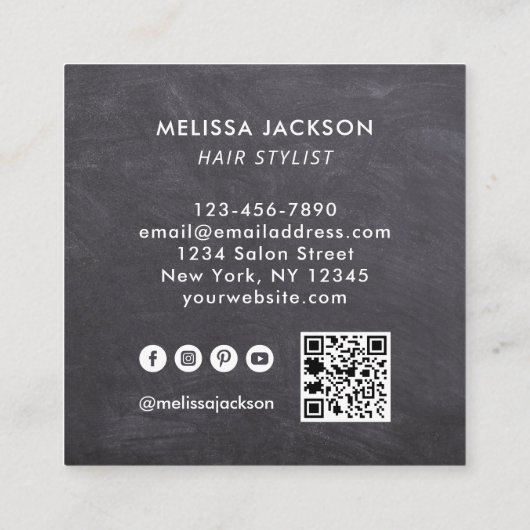 Menu Board Style Hair By Name QR Code Vierkante Visitekaartje (Achterkant)