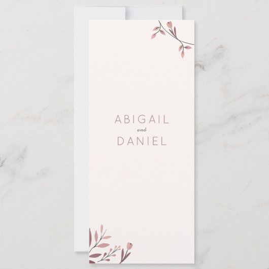 Menú boda boho chic ramas hojas rojo (Achterkant)