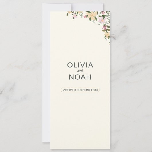 Menú boda flores tropicales bohemio clásico (Achterkant)