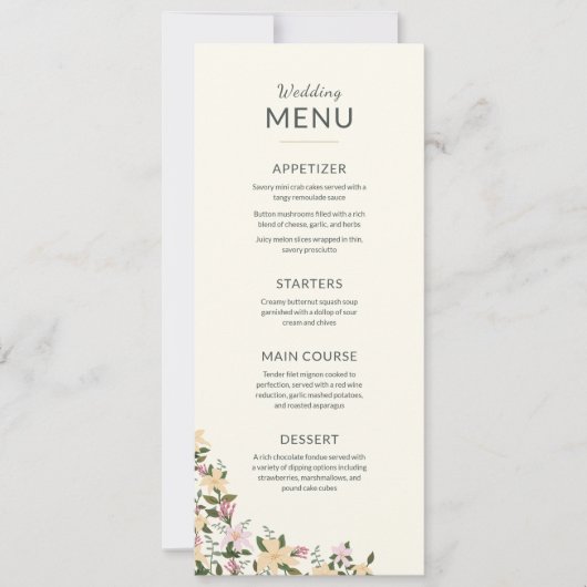 Menú boda flores tropicales bohemio clásico (Voorkant)