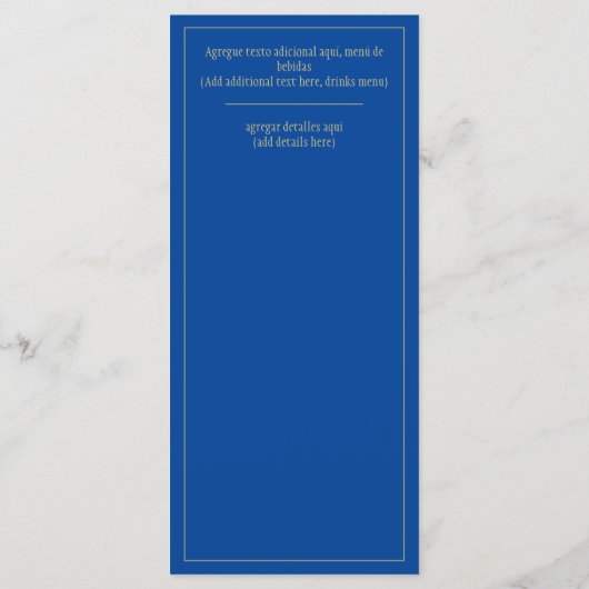 Menú Bodas Oro Azul Bilingüe Español Inglés Menu (Achterkant)